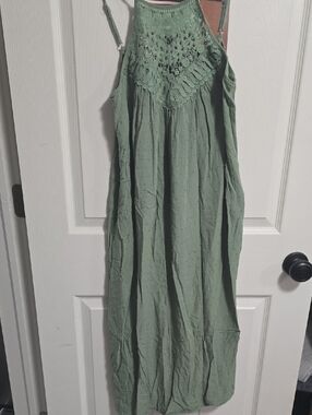 SHEIN Green Crochet Halter Maxi Dress